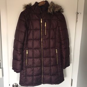 Purple Coat With Gold Zippers and Fur Hood